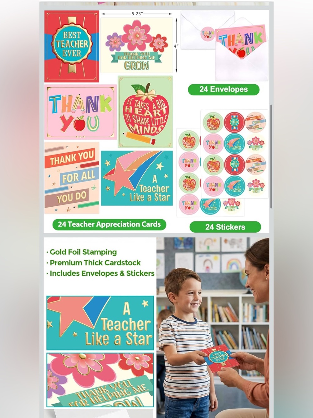 NIB Fancy Land 24 Pcs Teacher Appreciation Cards with Envelopes Thank You Cards